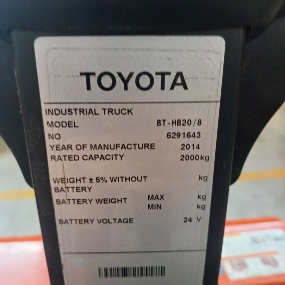 도요타 2톤 전동 파렛트 트럭 BT-HB20/8, 2014년식